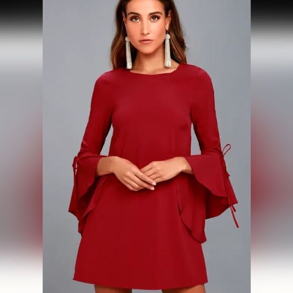 Lulus Dresses & Skirts - LULUS Made for me Cherry red flounce sleeve mini whimsigoth dress size small